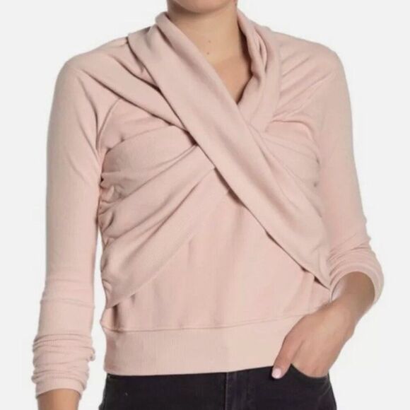 Women Good American Women’s Crossover Sweatshirt in Blush Pink Size 4 - Picture 1 of 7